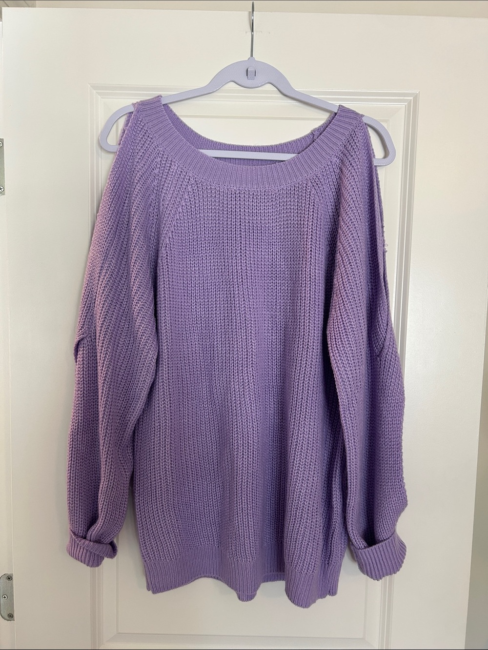 Vine & Love Lilac Twist Sleeve Chunky Knit Sweater-Oversized!